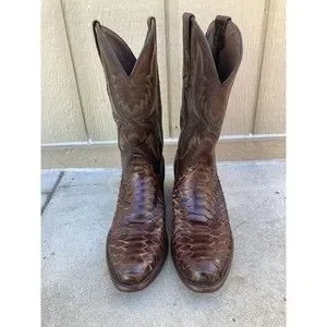 Texas Country 11 44 1995 Snake Skin Brown Leather Pointed Toe Cowboy Boots Texas Country 11 44 1995 Snake Skin Brown Leather Pointed  main image 4